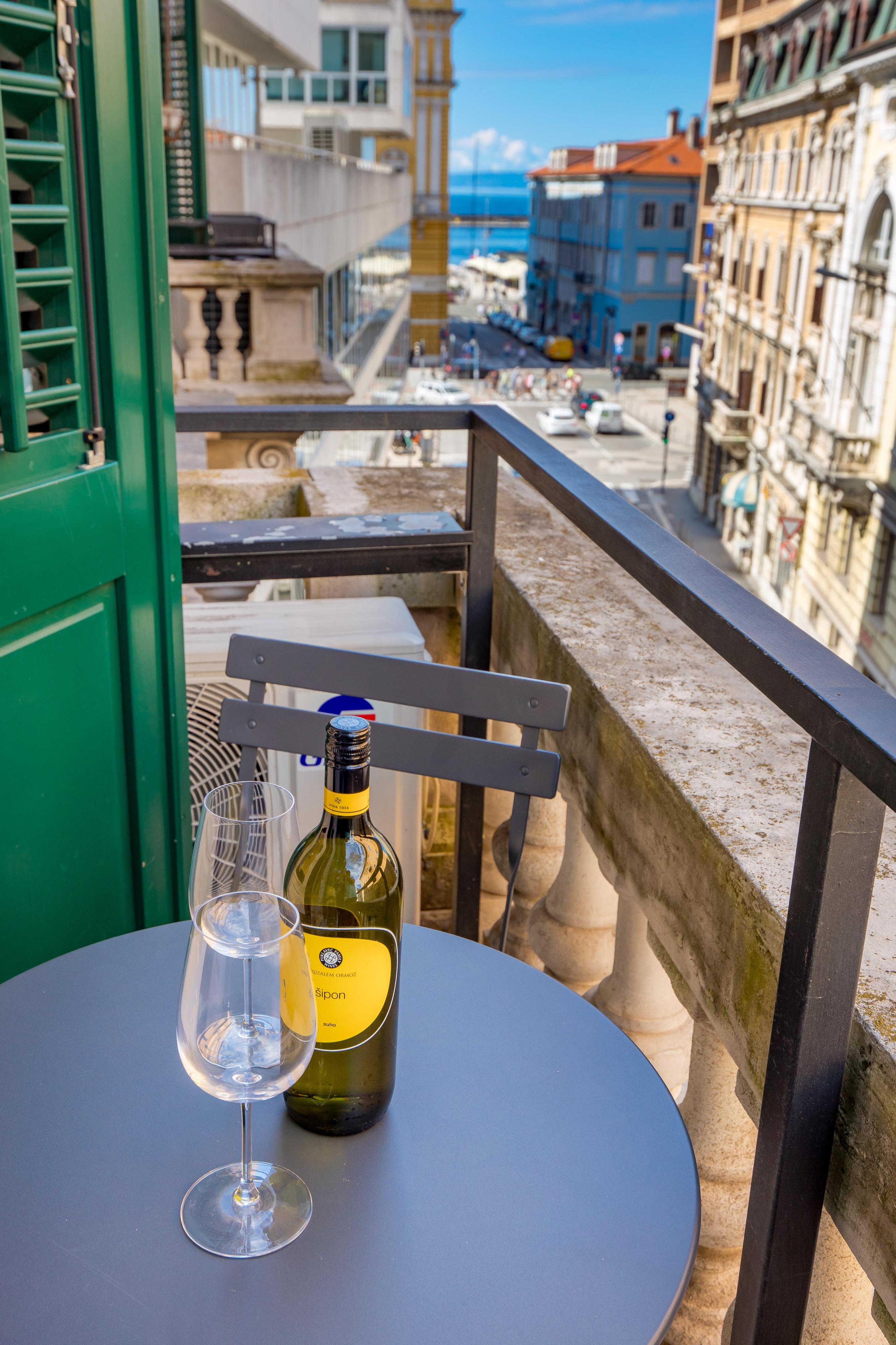 Apartment balcony with partial view of Rijeka city center